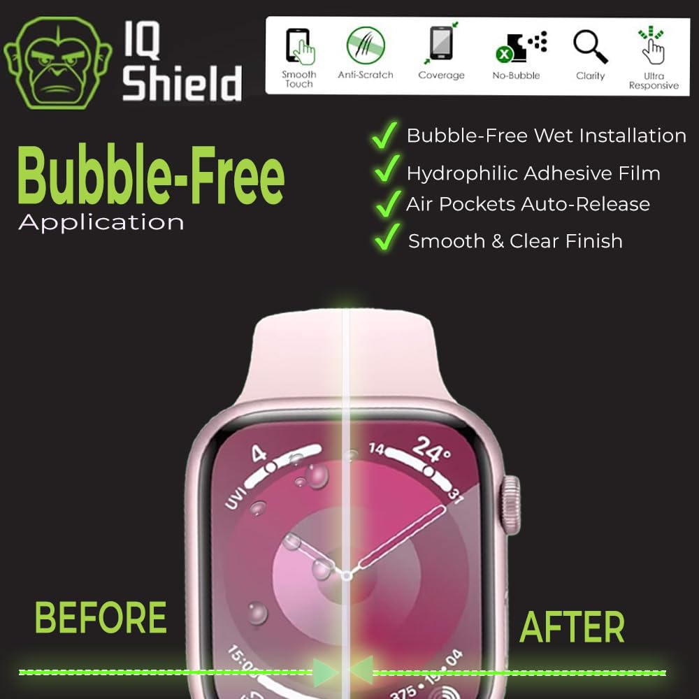 IQShield IQShield Screen Protector for Apple Watch Series 9 8 7 45mm 6-Pack Anti-Bubble Clear TPU Film - View 2 of 7