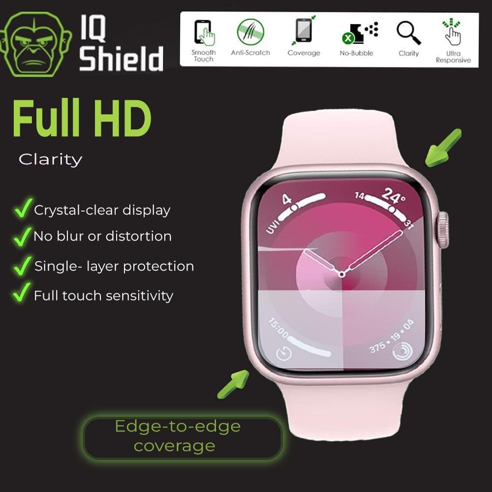IQShield IQShield Screen Protector for Apple Watch Series 9 8 7 45mm 6-Pack Anti-Bubble Clear TPU Film - View 5 of 7
