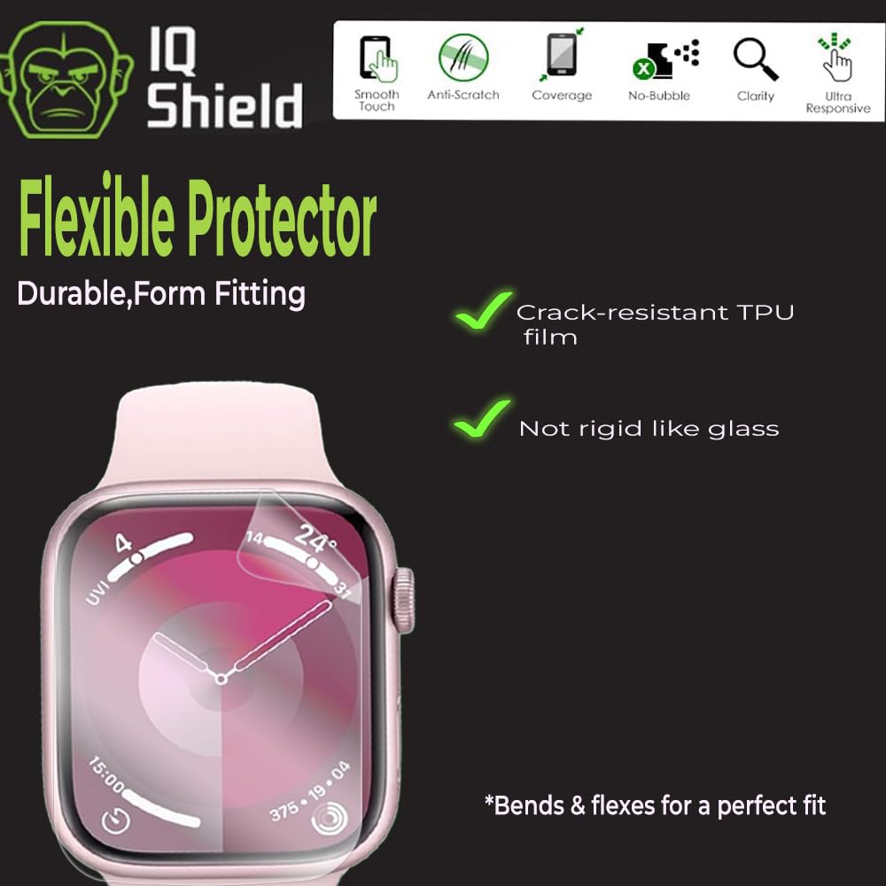 IQShield IQShield Screen Protector for Apple Watch Series 9 8 7 45mm 6-Pack Anti-Bubble Clear TPU Film