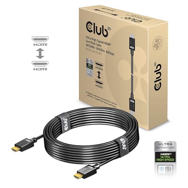 Club 3D Club 3D CAC-1375 HDMI 2.1 Cable 5m - 4K 120Hz & 8K 60Hz Certified for Ultra High Speed Performance - View 6 of 10