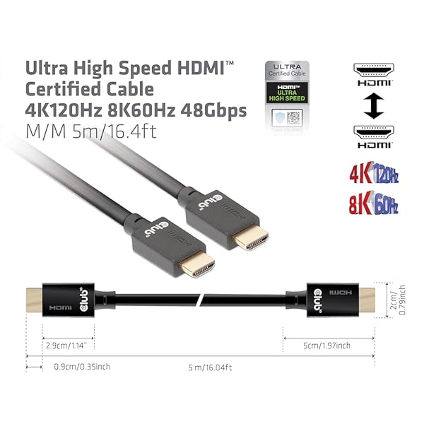 Club 3D Club 3D CAC-1375 HDMI 2.1 Cable 5m - 4K 120Hz & 8K 60Hz Certified for Ultra High Speed Performance - View 7 of 10