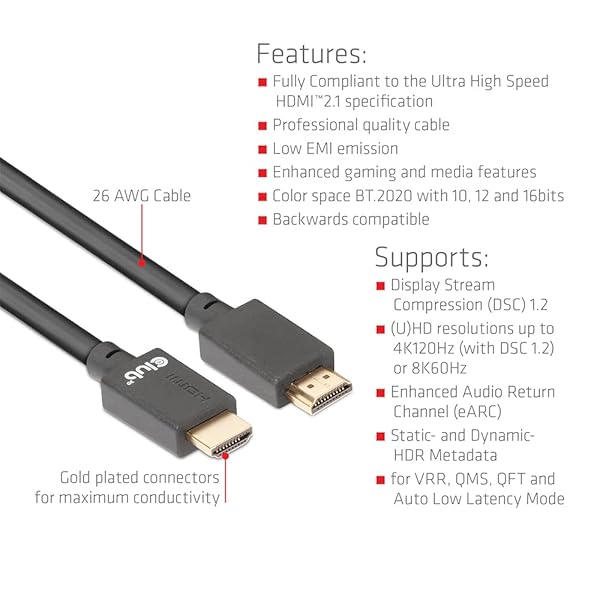 Club 3D Club 3D CAC-1375 HDMI 2.1 Cable 5m - 4K 120Hz & 8K 60Hz Certified for Ultra High Speed Performance - View 8 of 10