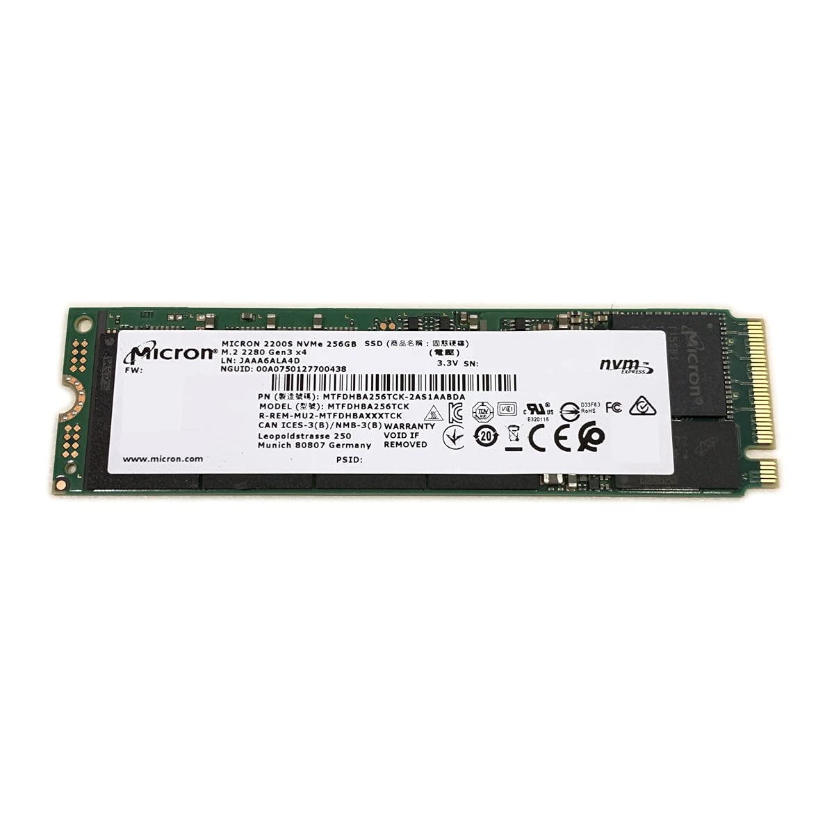 Micron 256GB SSD 2200S M.2 2280 NVMe PCIe Gen3 Solid State Drive for Laptop Desktop Ultrabook