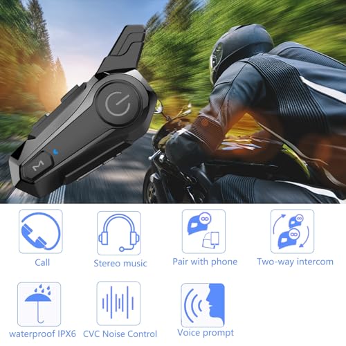 Wipeeyes Wipeeyes E1 Motorcycle Headset: CVC Noise-Canceling, IPX6 Waterproof Intercom for Full Face Helmets - View 3 of 7