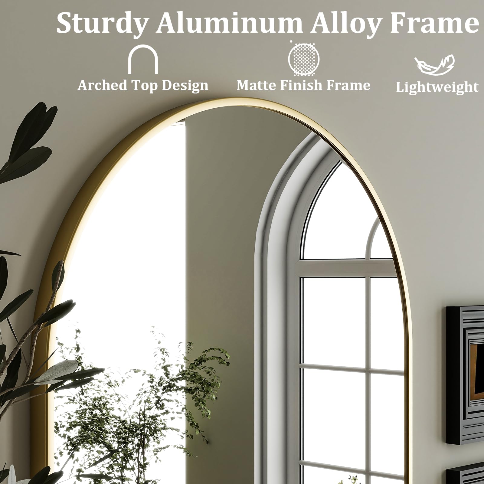 HARRITPURE HARRITPURE 20x30 Arched Bathroom Mirror Wall Mounted Gold Arch Aluminum Alloy Frame for Living Room Bedroom Bathroom Entryway - View 4 of 8