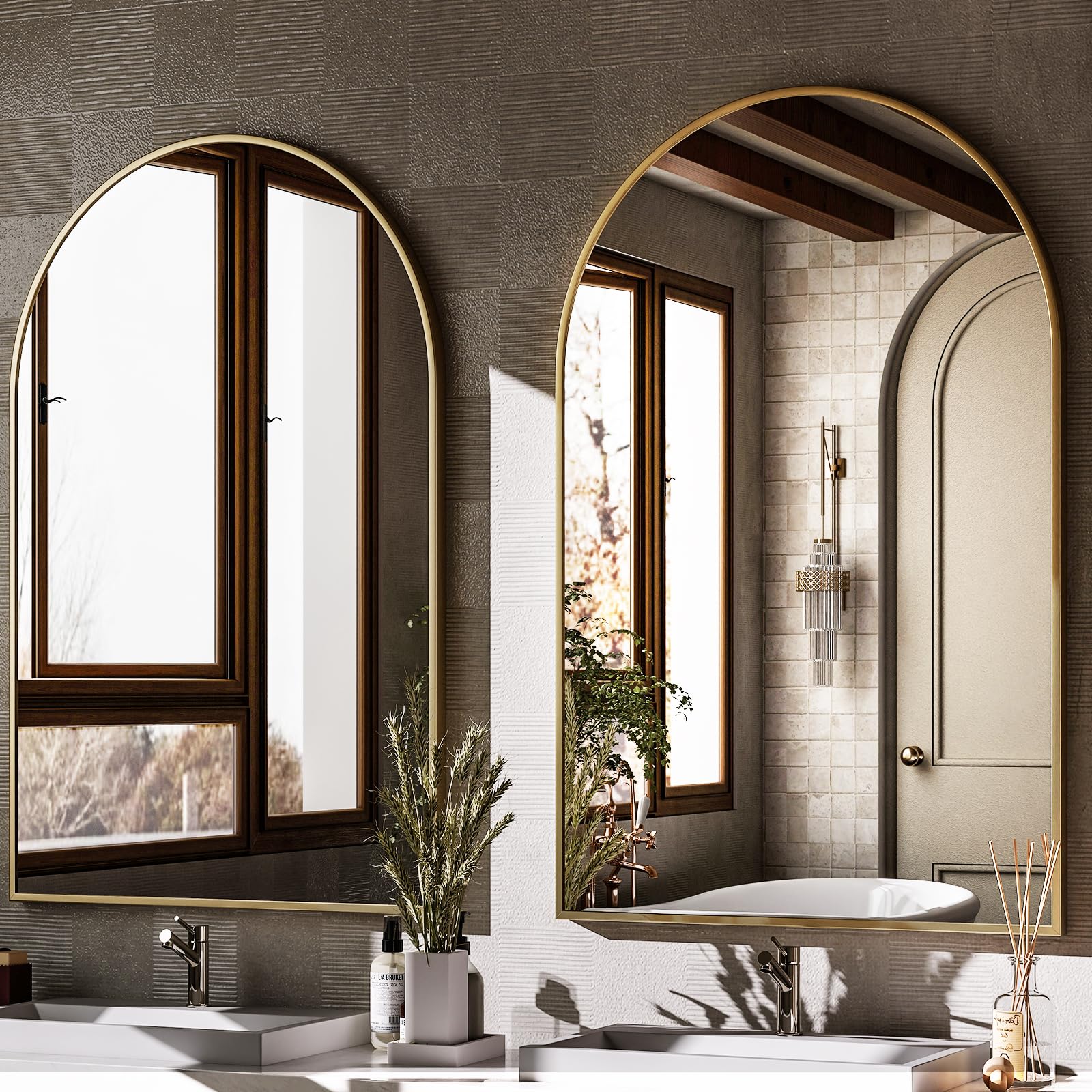 HARRITPURE HARRITPURE 20x30 Arched Bathroom Mirror Wall Mounted Gold Arch Aluminum Alloy Frame for Living Room Bedroom Bathroom Entryway - View 5 of 8