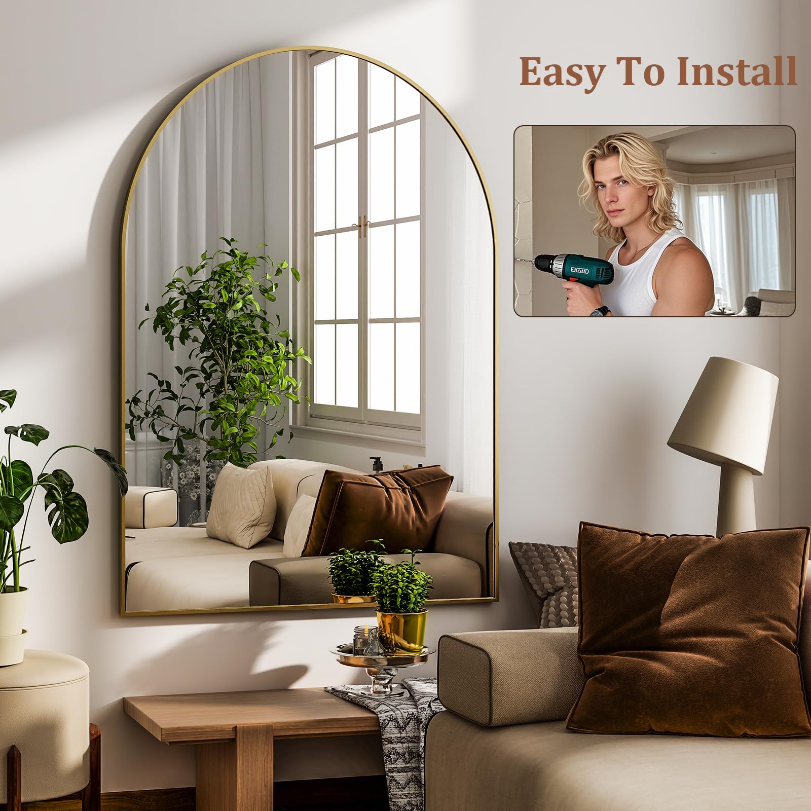 HARRITPURE HARRITPURE 20x30 Arched Bathroom Mirror Wall Mounted Gold Arch Aluminum Alloy Frame for Living Room Bedroom Bathroom Entryway - View 7 of 8