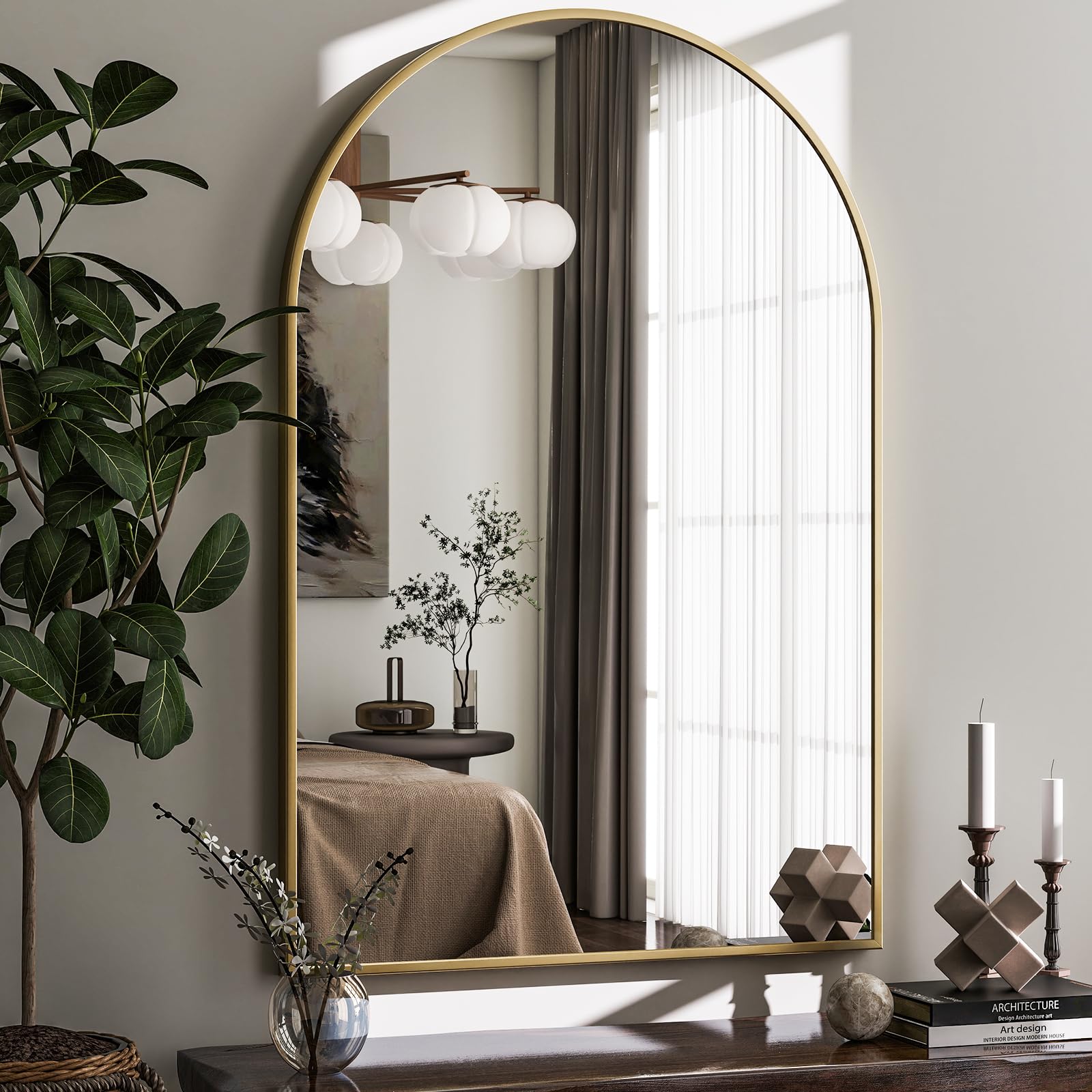 HARRITPURE HARRITPURE 20x30 Arched Bathroom Mirror Wall Mounted Gold Arch Aluminum Alloy Frame for Living Room Bedroom Bathroom Entryway - View 8 of 8