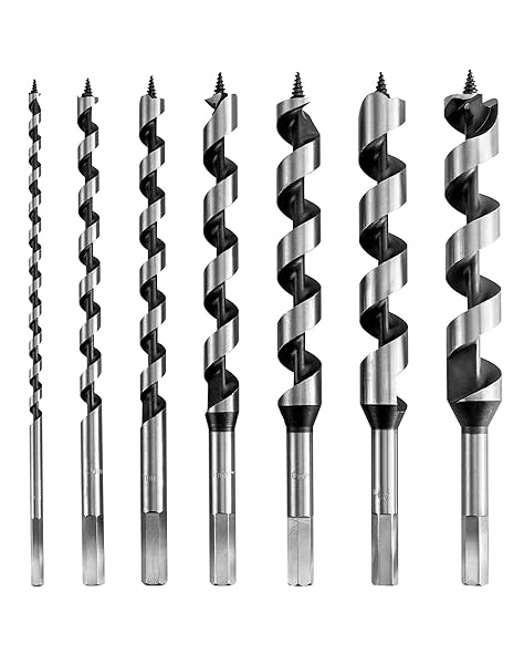 QWORK "QWORK 7-Piece Auger Drill Bit Set - 9" Hardened Steel for Precise Wood Drilling (1/4" to 1") - Deep Clean Holes"
