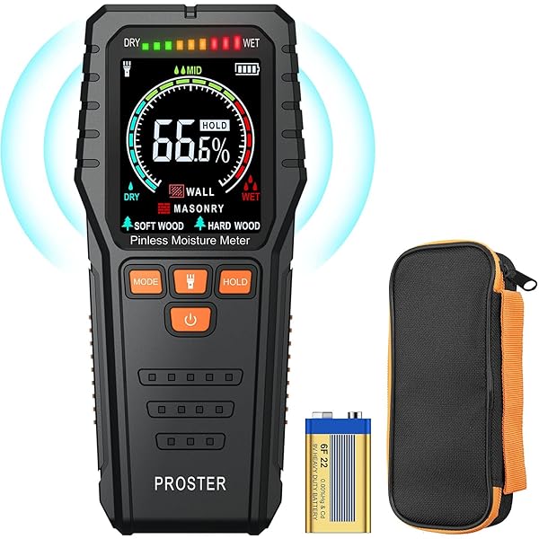 Proster Proster Pinless Wood Moisture Meter: Non-Destructive Tester for Wood & Masonry with Backlit LCD & Alarm