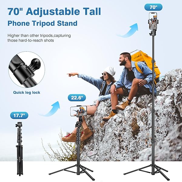 Victiv "70" Phone Tripod with Remote & Holder - Portable Selfie Stick for iPhone 14/13 Pro Max & Android - Perfect for Video Recording" - View 4 of 10