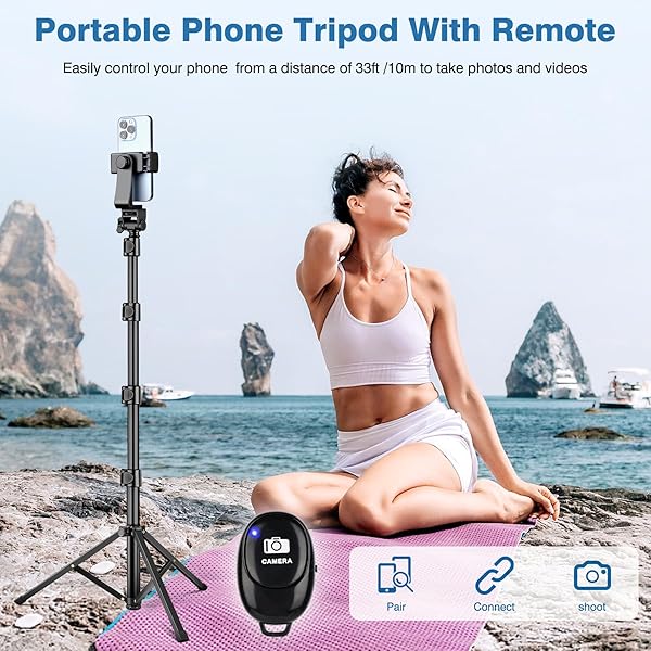 Victiv "70" Phone Tripod with Remote & Holder - Portable Selfie Stick for iPhone 14/13 Pro Max & Android - Perfect for Video Recording" - View 7 of 10