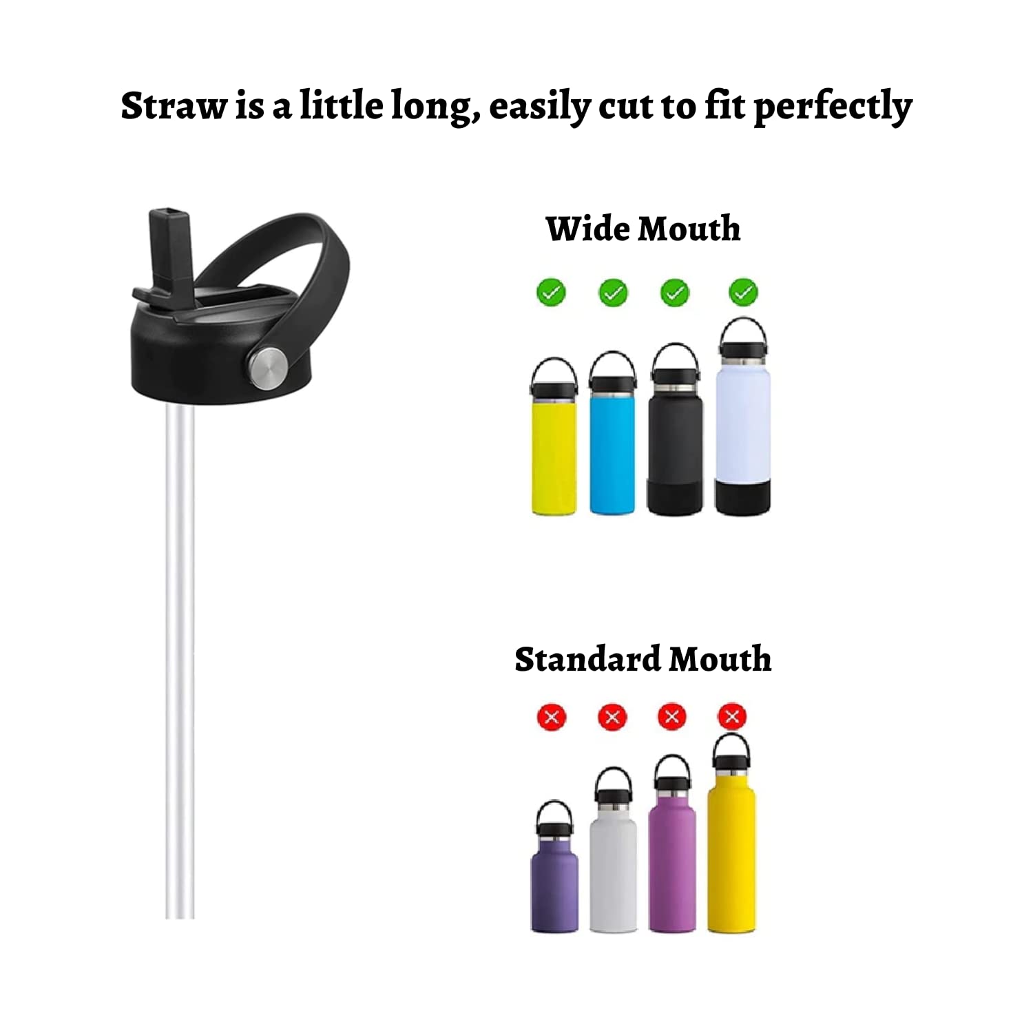 Hydro Energy Hydro Energy Replacement Straws for Hydro Flask Wide Mouth Water Bottle 6 Straws and 2 Brushes Included 9.5 Inch - View 4 of 8