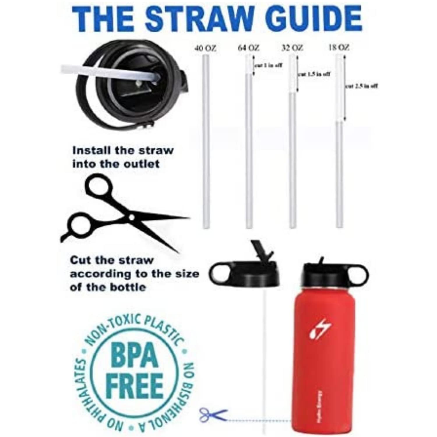 Hydro Energy Hydro Energy Replacement Straws for Hydro Flask Wide Mouth Water Bottle 6 Straws and 2 Brushes Included 9.5 Inch - View 6 of 8