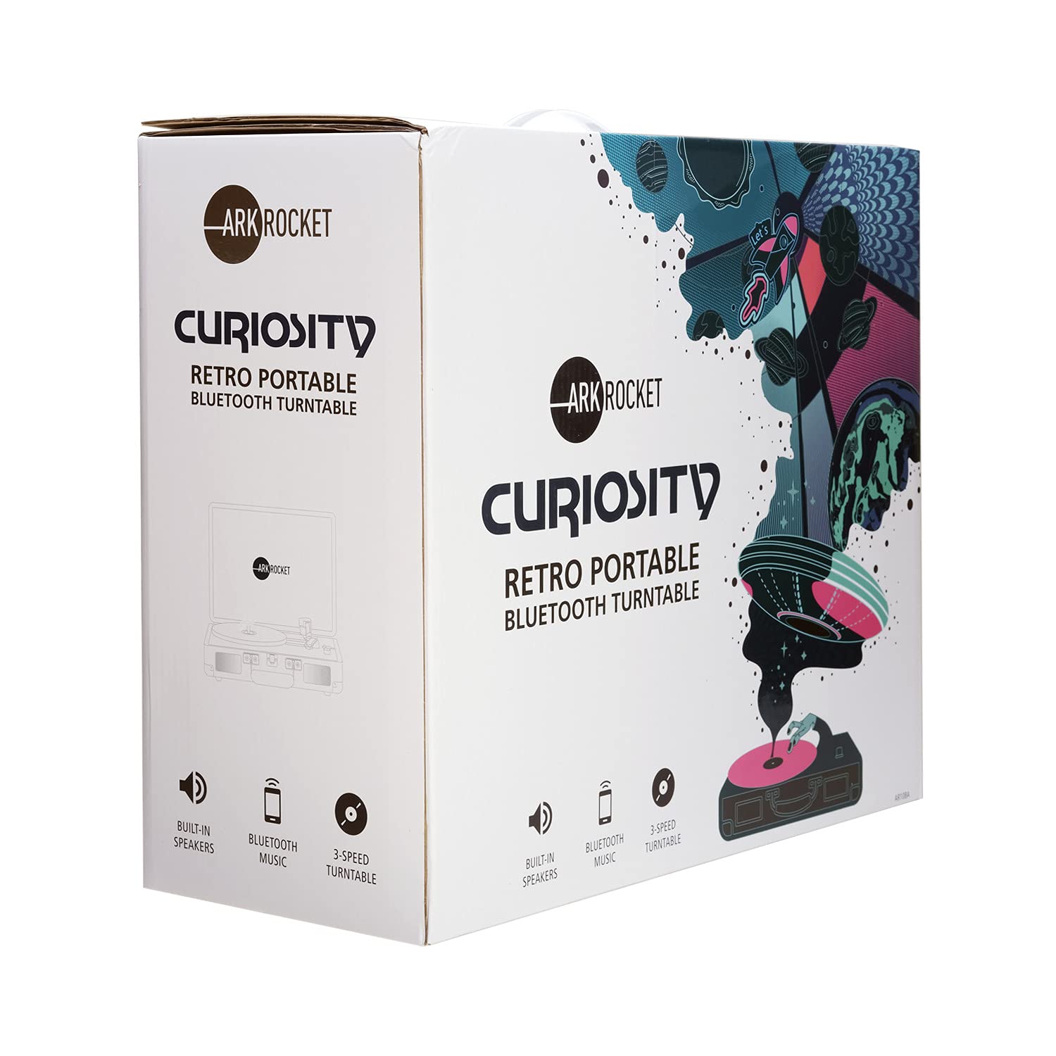 arkrocket Arkrocket Curiosity Bluetooth Turntable Retro Suitcase 3 Speed Record Player with Built in Speakers Lavender - View 7 of 7