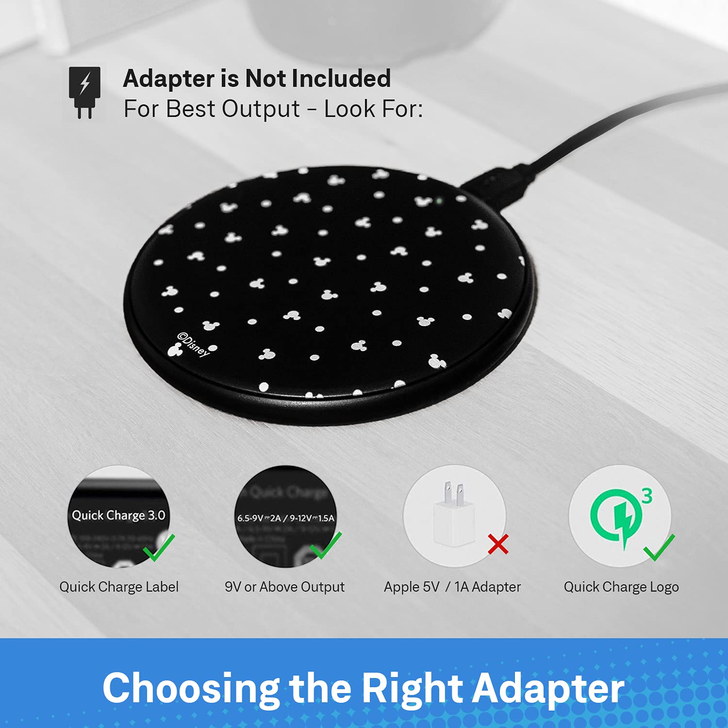 Disney Disney Mickey Mouse Wireless Charging Pad Universally Compatible Qi Charging Station Perfect Gift for Fans and Adults - View 6 of 9