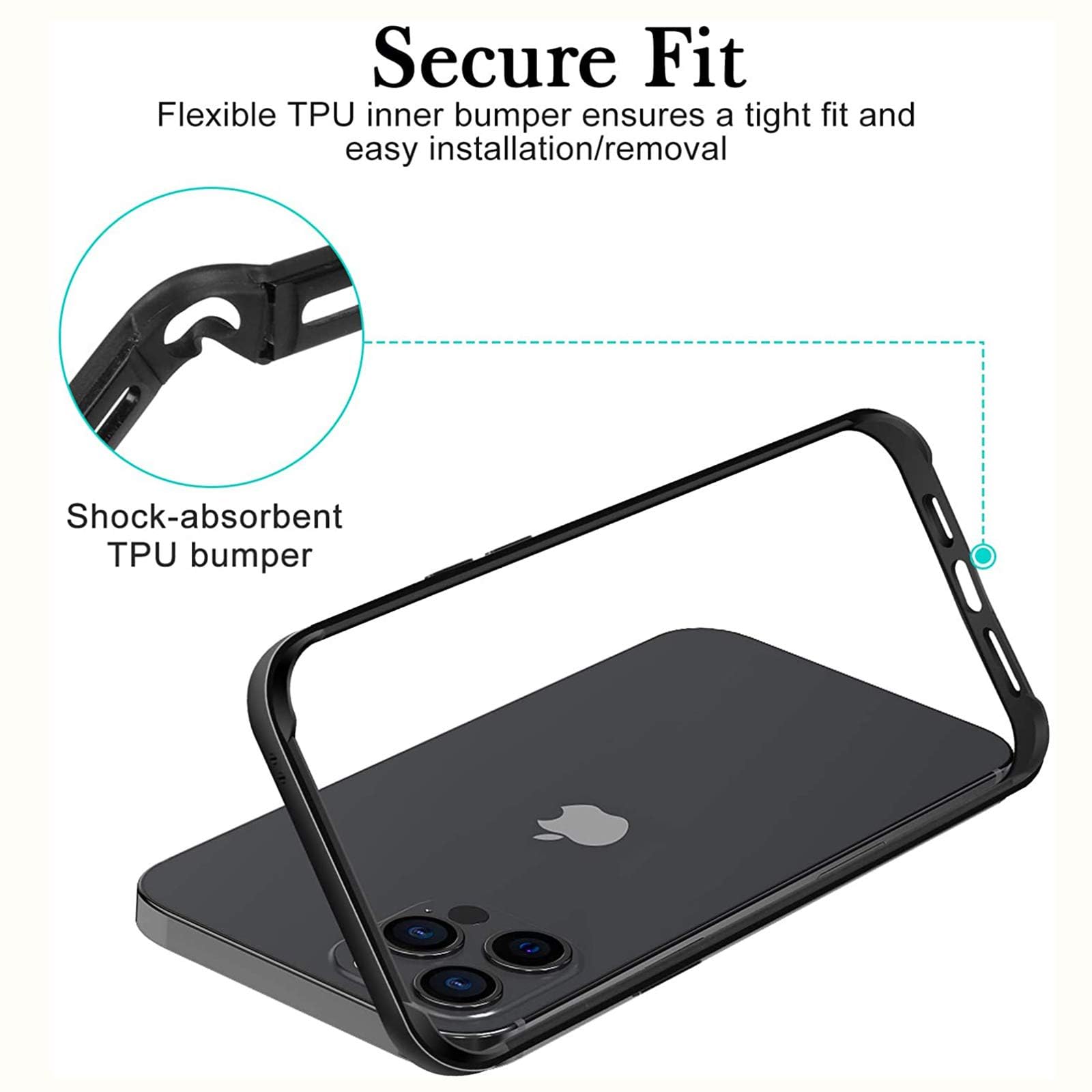 AOPNN Aluminum Metal Bumper Frame Case for iPhone 13 Pro Slim Hard Armor with Soft Inner and Raised Edge Protection Black 61 Inch - View 5 of 8