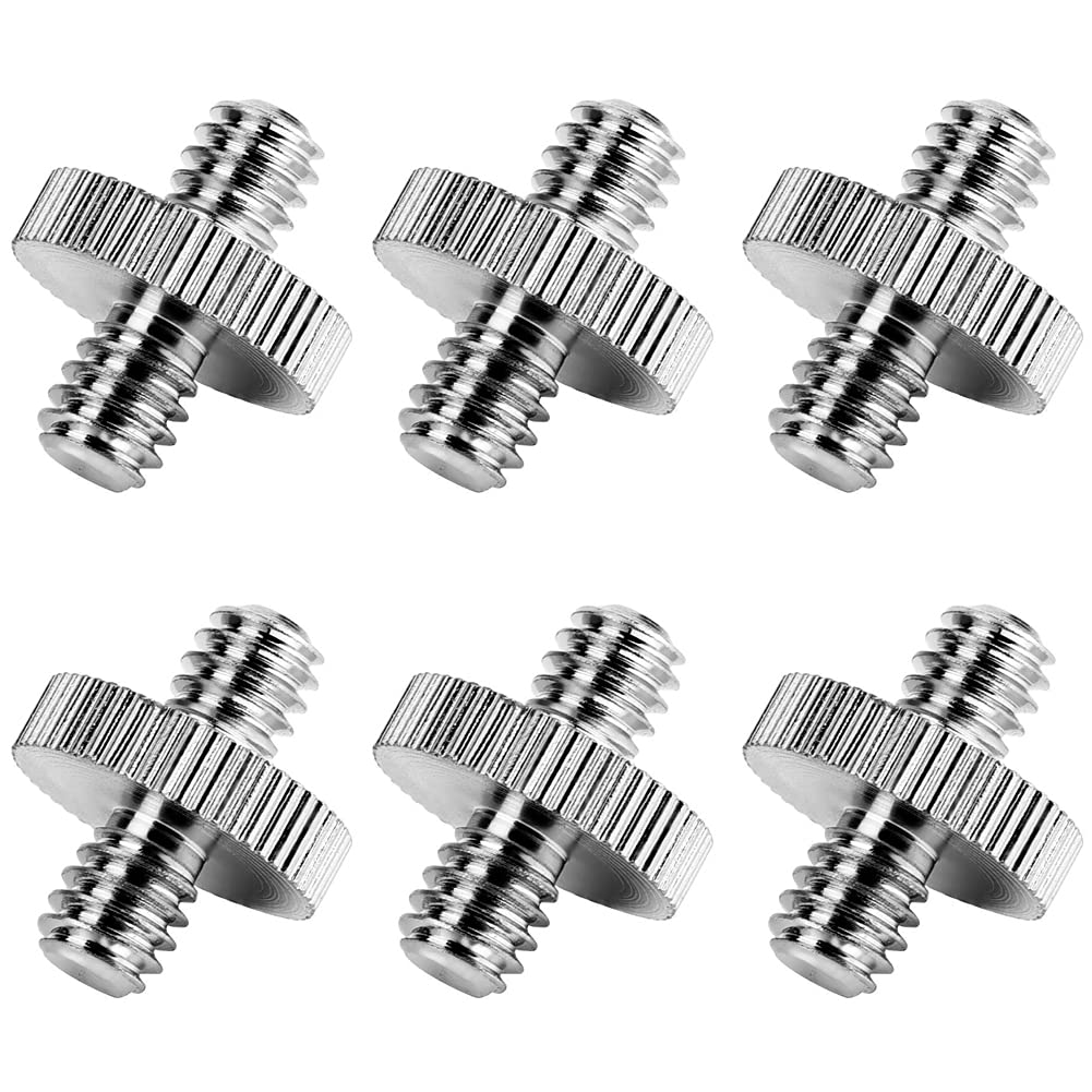 Lasenersm 6 Pieces 1/4 Inch Male to Male Tripod Screw Adapter for Camera Mounting Standard Converter Silver