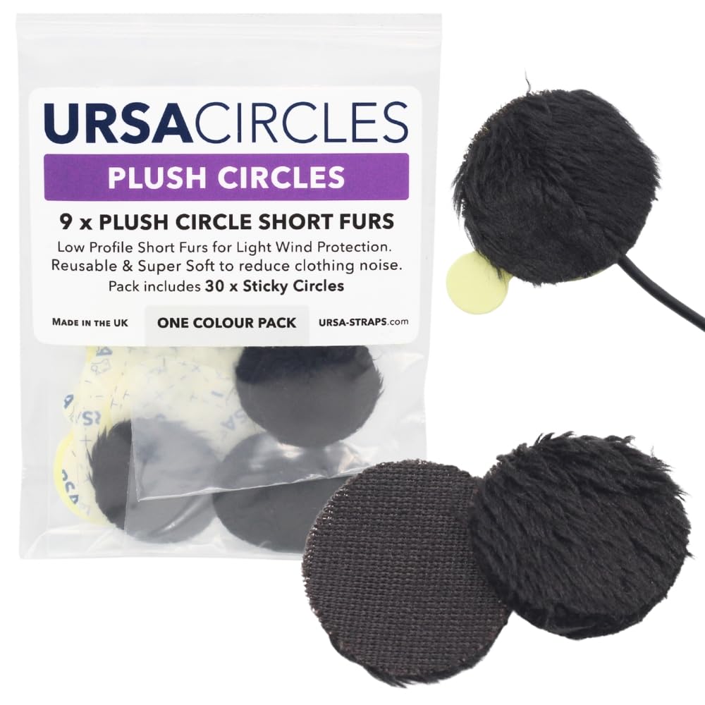 URSA Straps URSA Plush Circles 5mm Short Fur LAV Covers Super Soft Reusable 25mm Diameter 9 Circles 30 Stickies Black