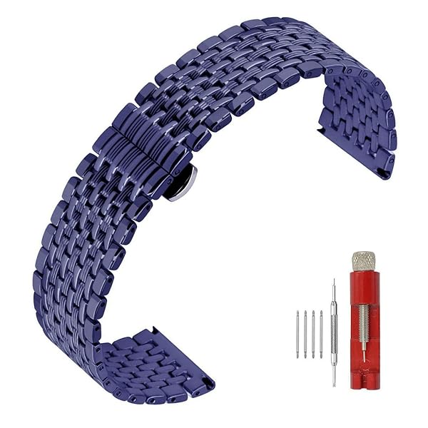 SINAIKE Buy SINAIKE 22mm Blue Multi Stripes Watch Strap - Tapered Stainless Steel Band for Men & Women