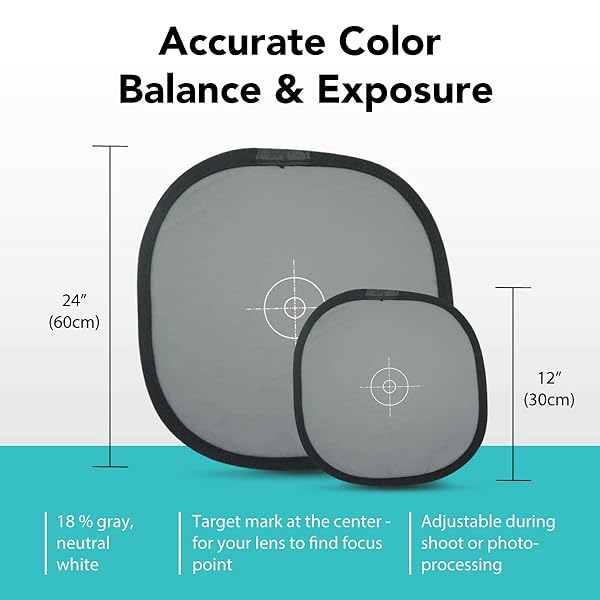 Foto&Tech "Foto&Tech 18% Gray Card & White Balance Disc - Collapsible Reflector for Photography (24"/60cm) with Nylon Bag & Cable Tie" - View 5 of 8