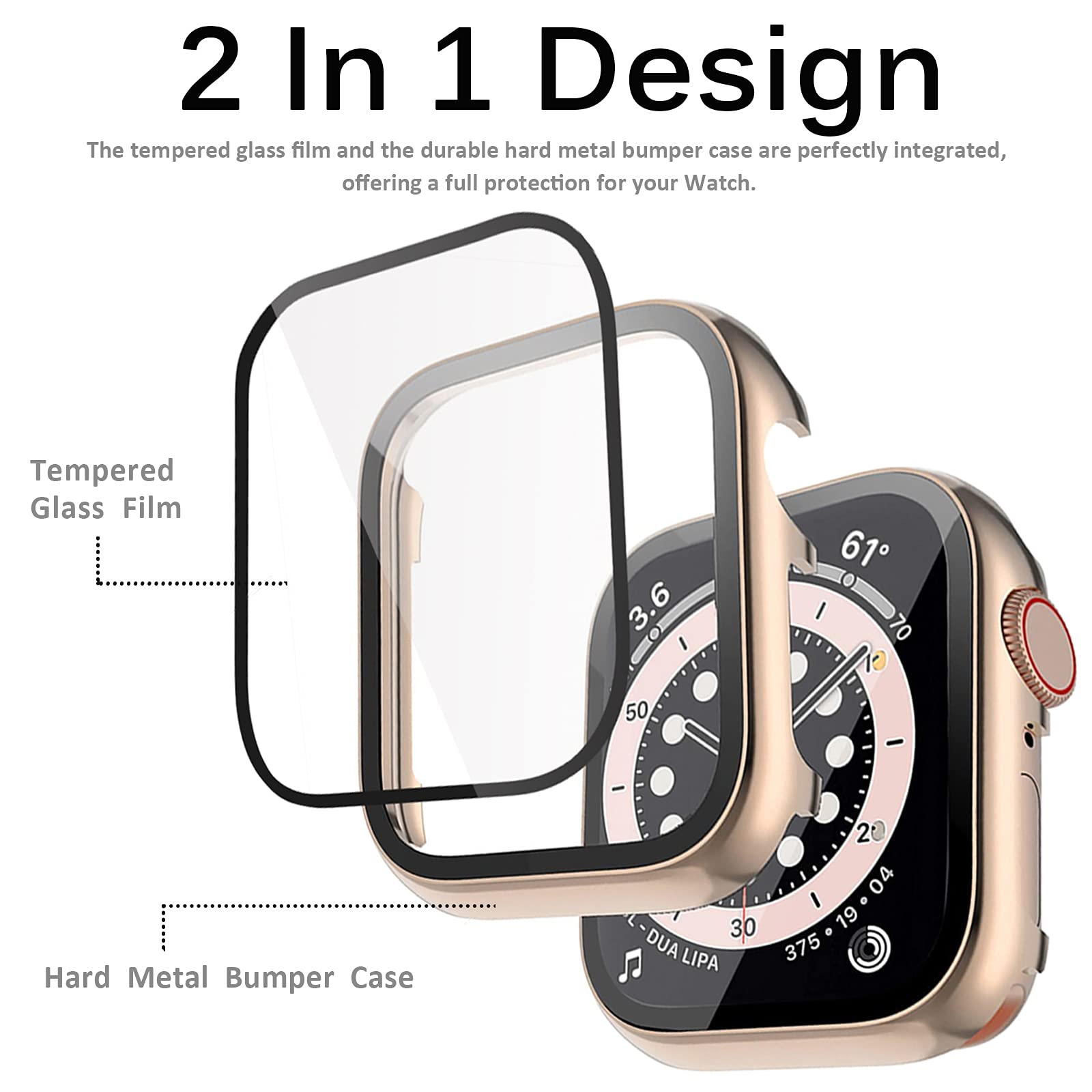 Miimall Miimall Rose Gold Case for Apple Watch 44mm with Tempered Glass Screen Protector Shockproof Bumper for Series SE 6 5 4 - View 2 of 7