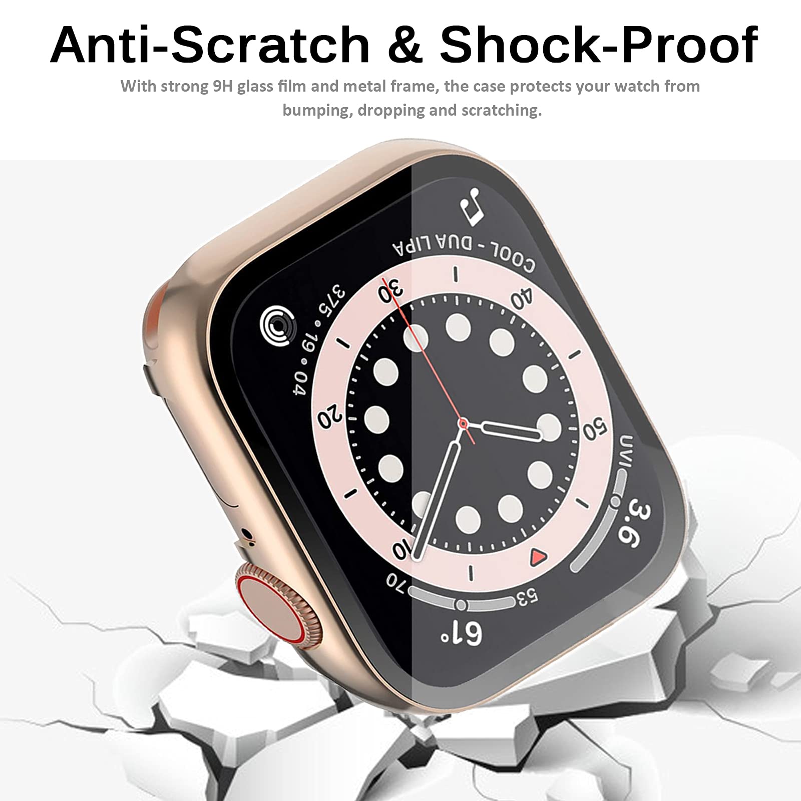 Miimall Miimall Rose Gold Case for Apple Watch 44mm with Tempered Glass Screen Protector Shockproof Bumper for Series SE 6 5 4 - View 4 of 7