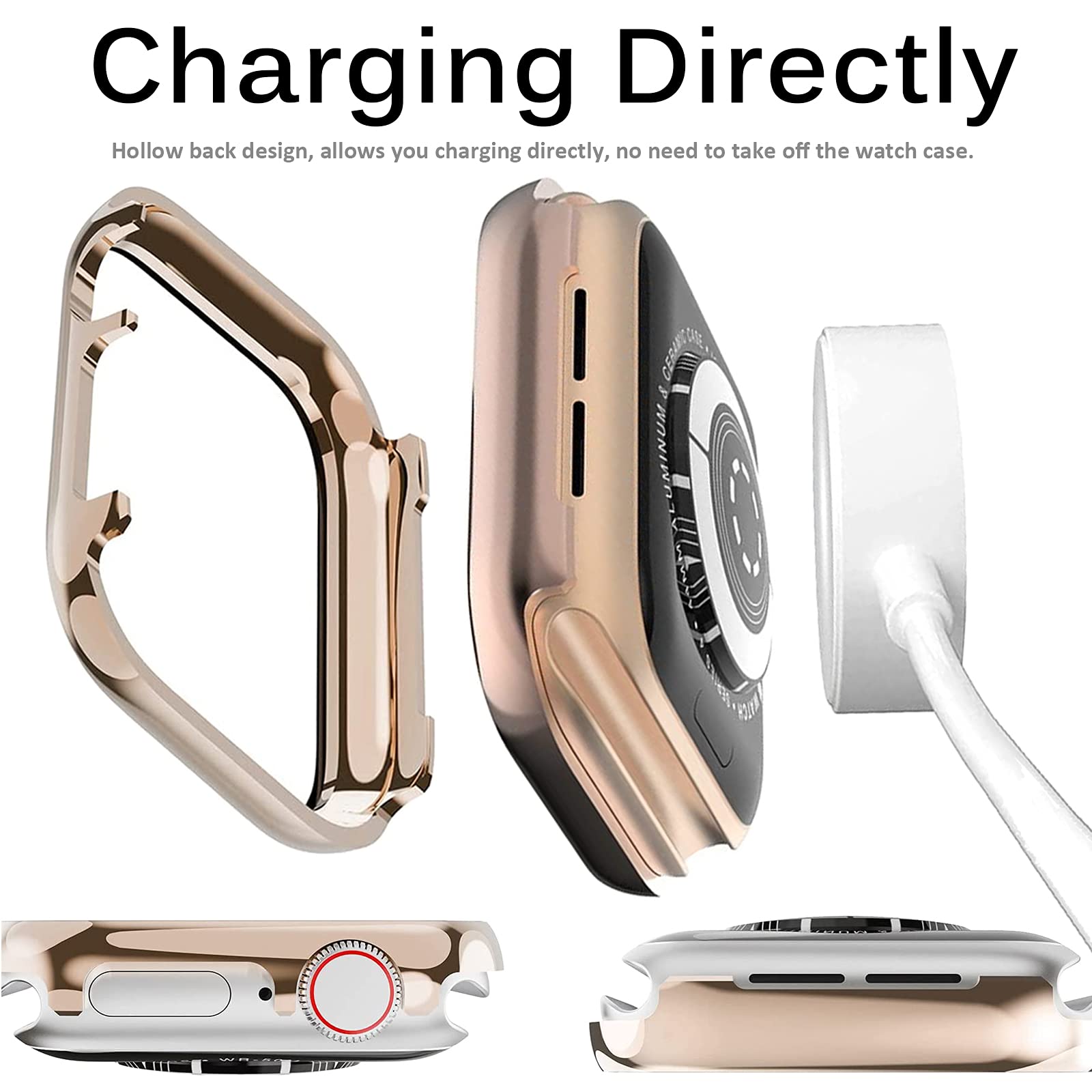 Miimall Miimall Rose Gold Case for Apple Watch 44mm with Tempered Glass Screen Protector Shockproof Bumper for Series SE 6 5 4 - View 5 of 7