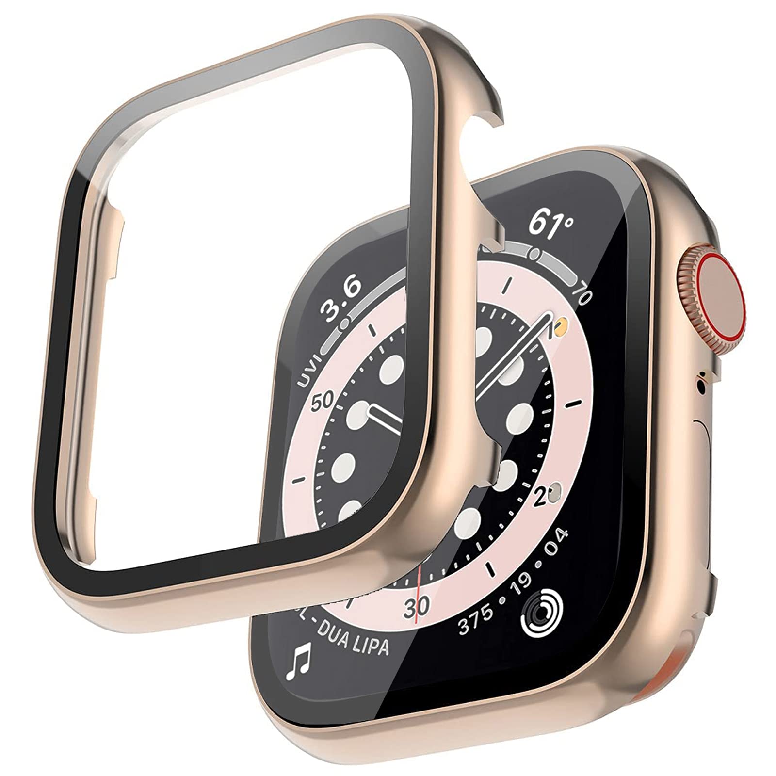 Miimall Rose Gold Case for Apple Watch 44mm with Tempered Glass Screen Protector Shockproof Bumper for Series SE 6 5 4