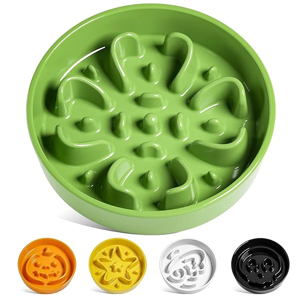 LE TAUCI LE TAUCI Ceramic Slow Feeder Dog Bowl 1.5 Cups for Fast Eaters Puppy Puzzle Maze Clover Green Dog Dish