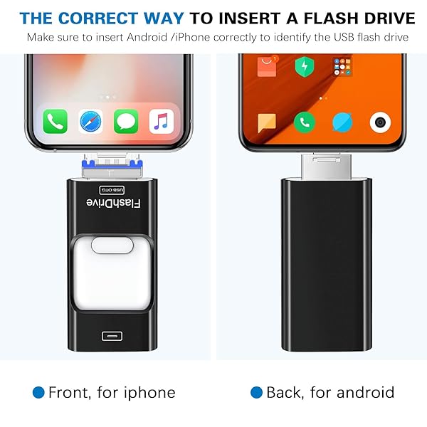 ZARMST 256GB Flash Drive for iPhone 4 in 1 USB Type C Memory Stick External Storage for iPhone iPad Android Computer Dark Black - View 5 of 10