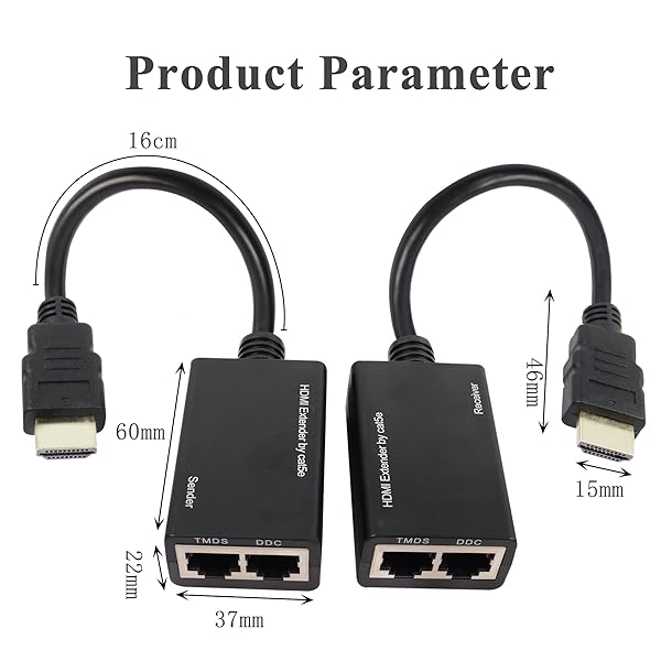 QIANRENON QIANRENON HDMI Extender Over Cat5e: 100ft 1080P HDMI Cable with 2 Ports RJ45 Signal Amplifier - View 7 of 7