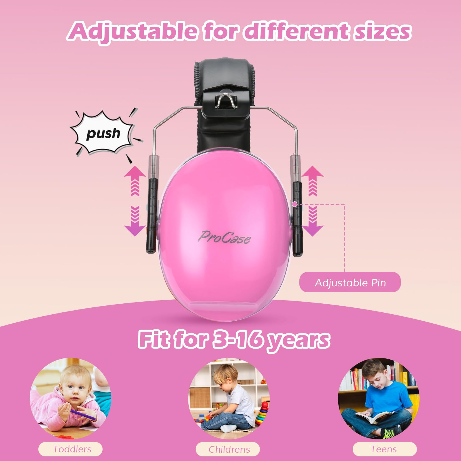 ProCase ProCase Noise Cancelling Headphones for Kids with 27dB Noise Reduction Ear Muffs for Concerts Fireworks and Autism Sensory Needs Pink - View 3 of 7