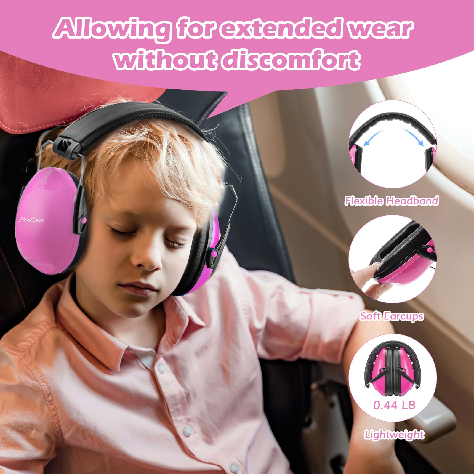 ProCase ProCase Noise Cancelling Headphones for Kids with 27dB Noise Reduction Ear Muffs for Concerts Fireworks and Autism Sensory Needs Pink - View 5 of 7