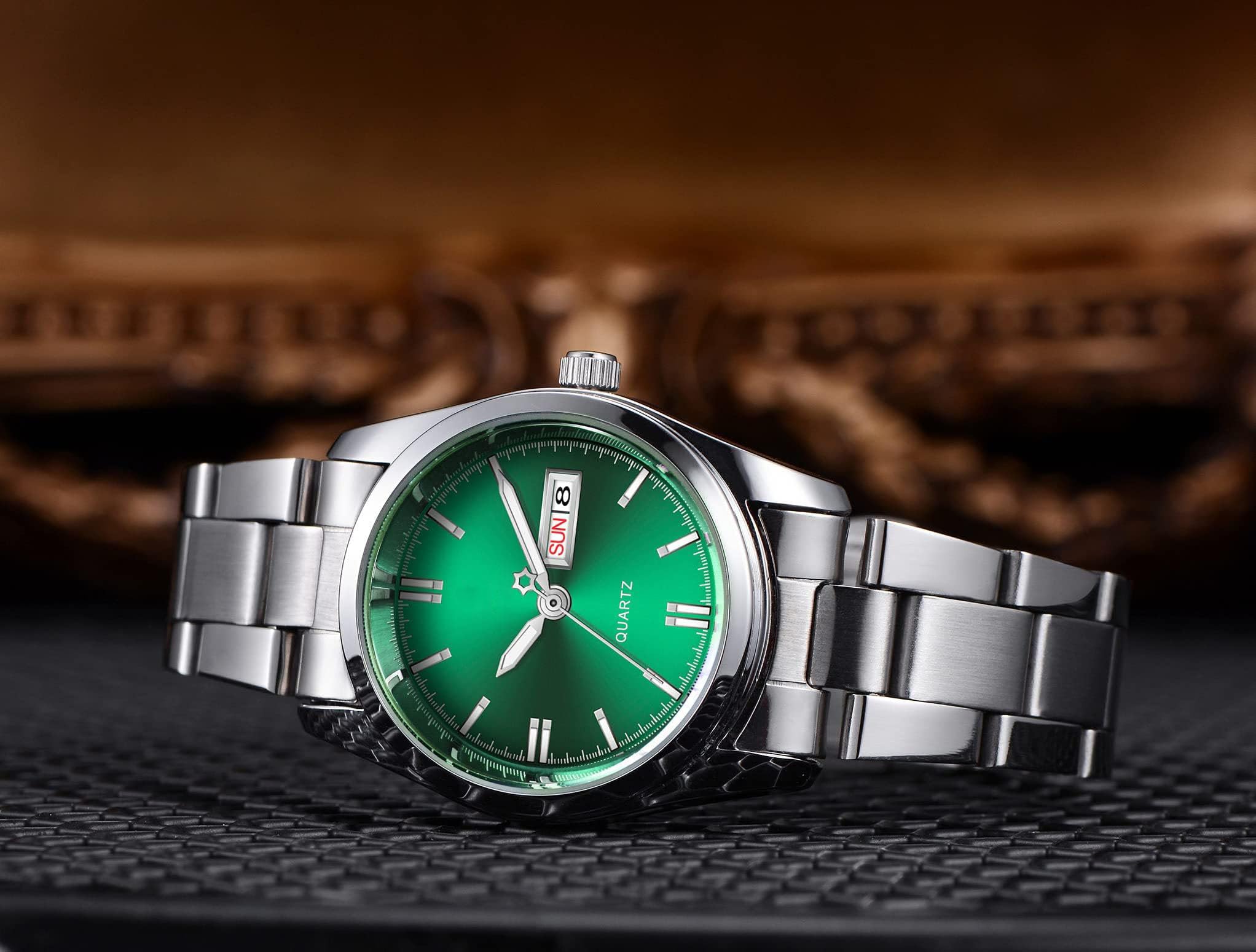 CARLIEN Carlien Women's Luxury Luminous Waterproof Calendar Stainless Steel Dress Quartz Watch Silver Green - View 3 of 6