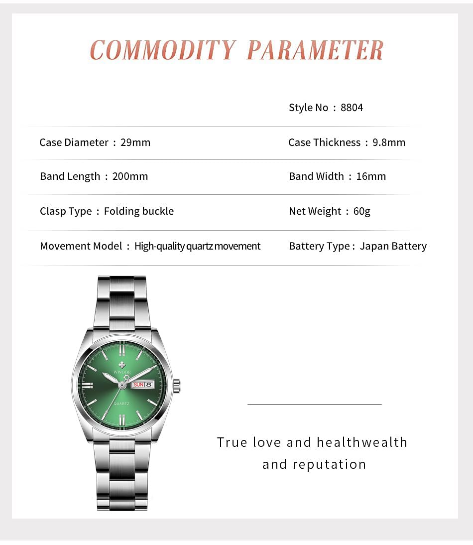 CARLIEN Carlien Women's Luxury Luminous Waterproof Calendar Stainless Steel Dress Quartz Watch Silver Green - View 6 of 6