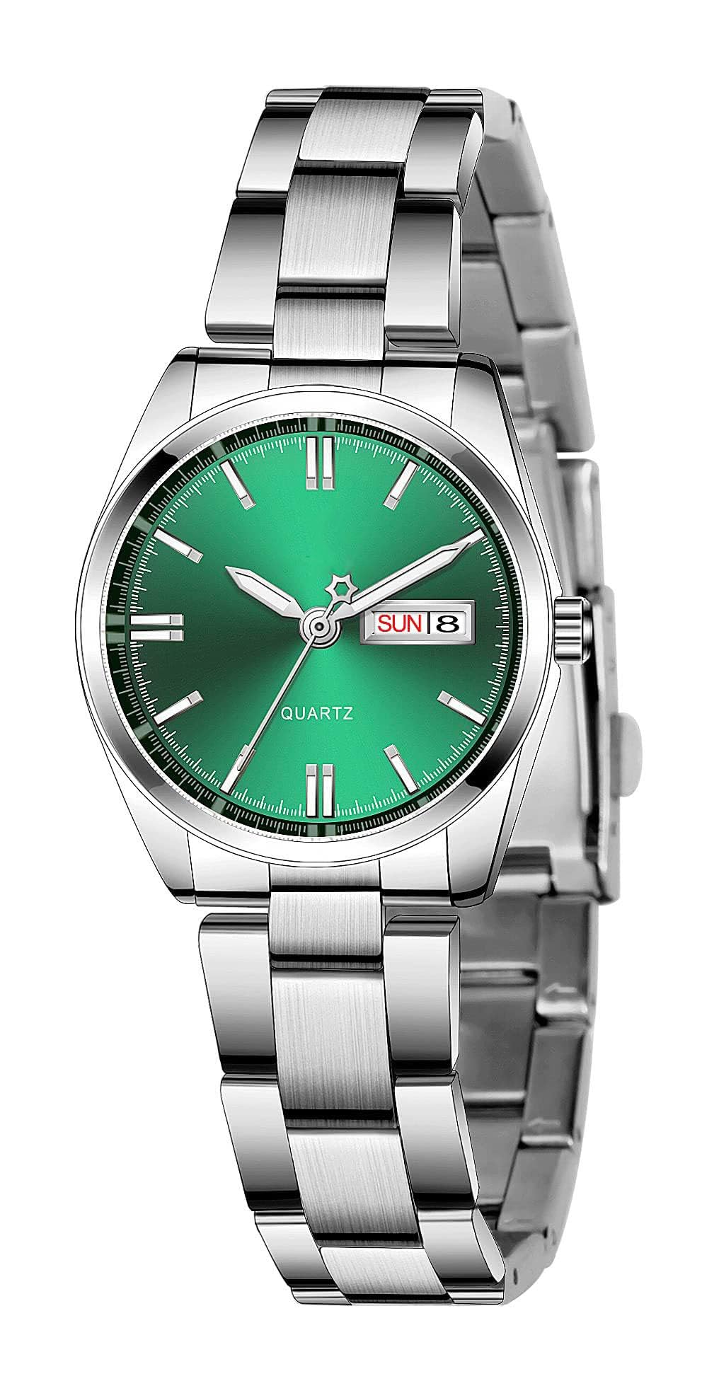 CARLIEN Carlien Women's Luxury Luminous Waterproof Calendar Stainless Steel Dress Quartz Watch Silver Green