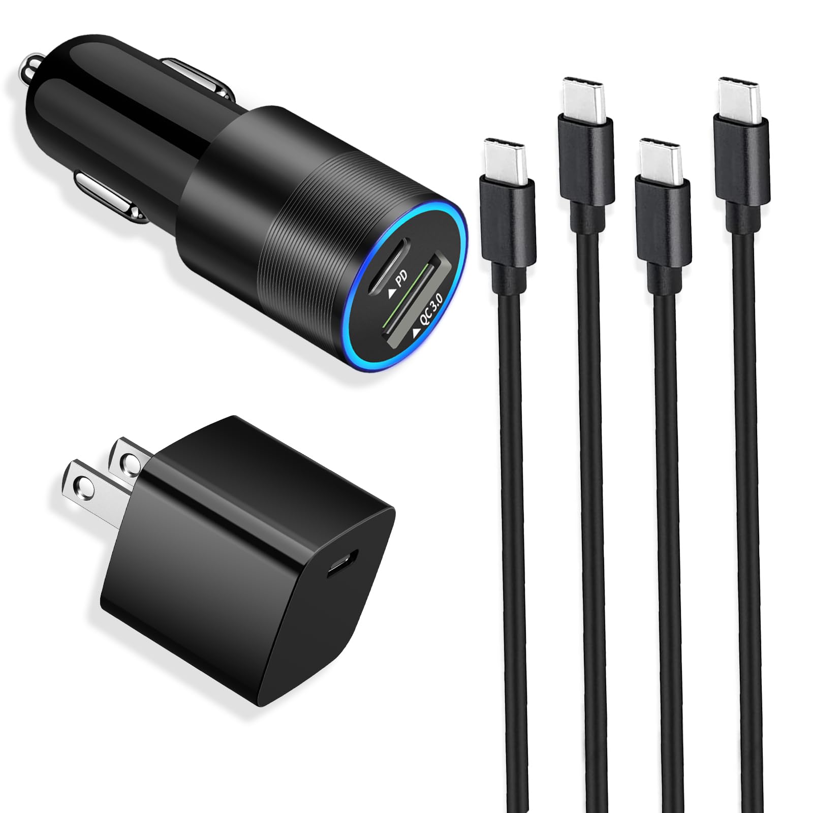 USB C Fast Charger Kit for Google Pixel and Samsung Galaxy with 30W Car Adapter 20W Wall Charger and 2 Pack 3.3ft Type C Cables