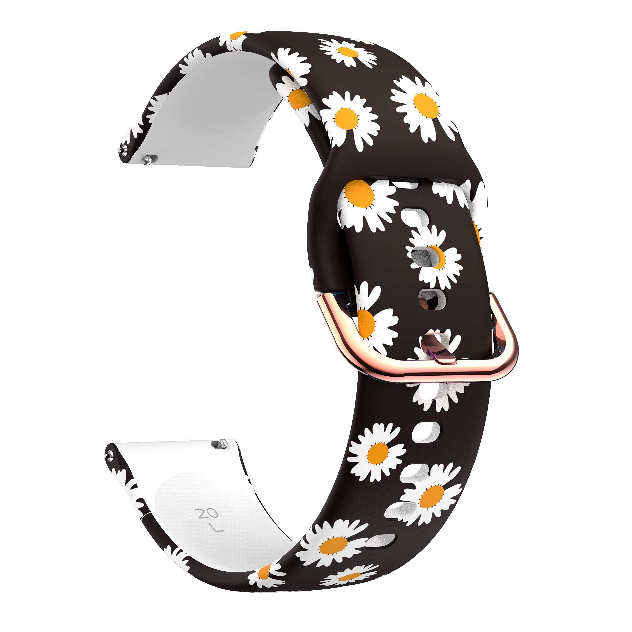 TOOLAIK TOOLAIK Floral Watch Bands for Samsung Galaxy Watch 4, 5, 6, 7 - 20mm Silicone Bands for Active 2 & Galaxy Watch 3 - Stylish Daisy Design - View 2 of 5