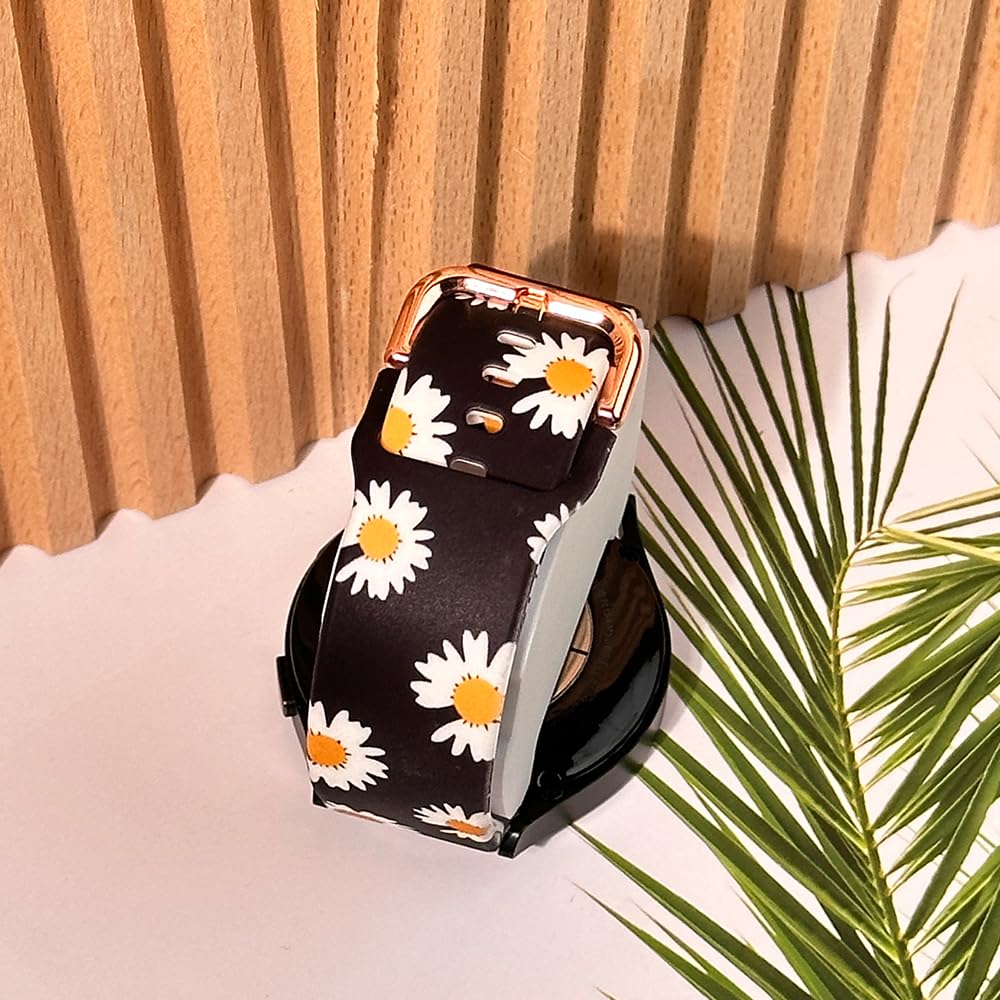 TOOLAIK TOOLAIK Floral Watch Bands for Samsung Galaxy Watch 4, 5, 6, 7 - 20mm Silicone Bands for Active 2 & Galaxy Watch 3 - Stylish Daisy Design - View 4 of 5