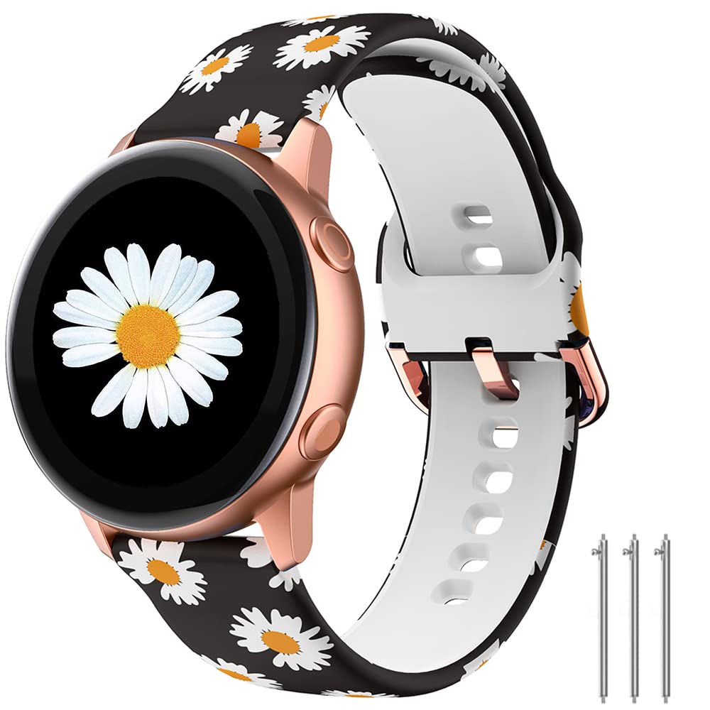 TOOLAIK TOOLAIK Floral Watch Bands for Samsung Galaxy Watch 4, 5, 6, 7 - 20mm Silicone Bands for Active 2 & Galaxy Watch 3 - Stylish Daisy Design