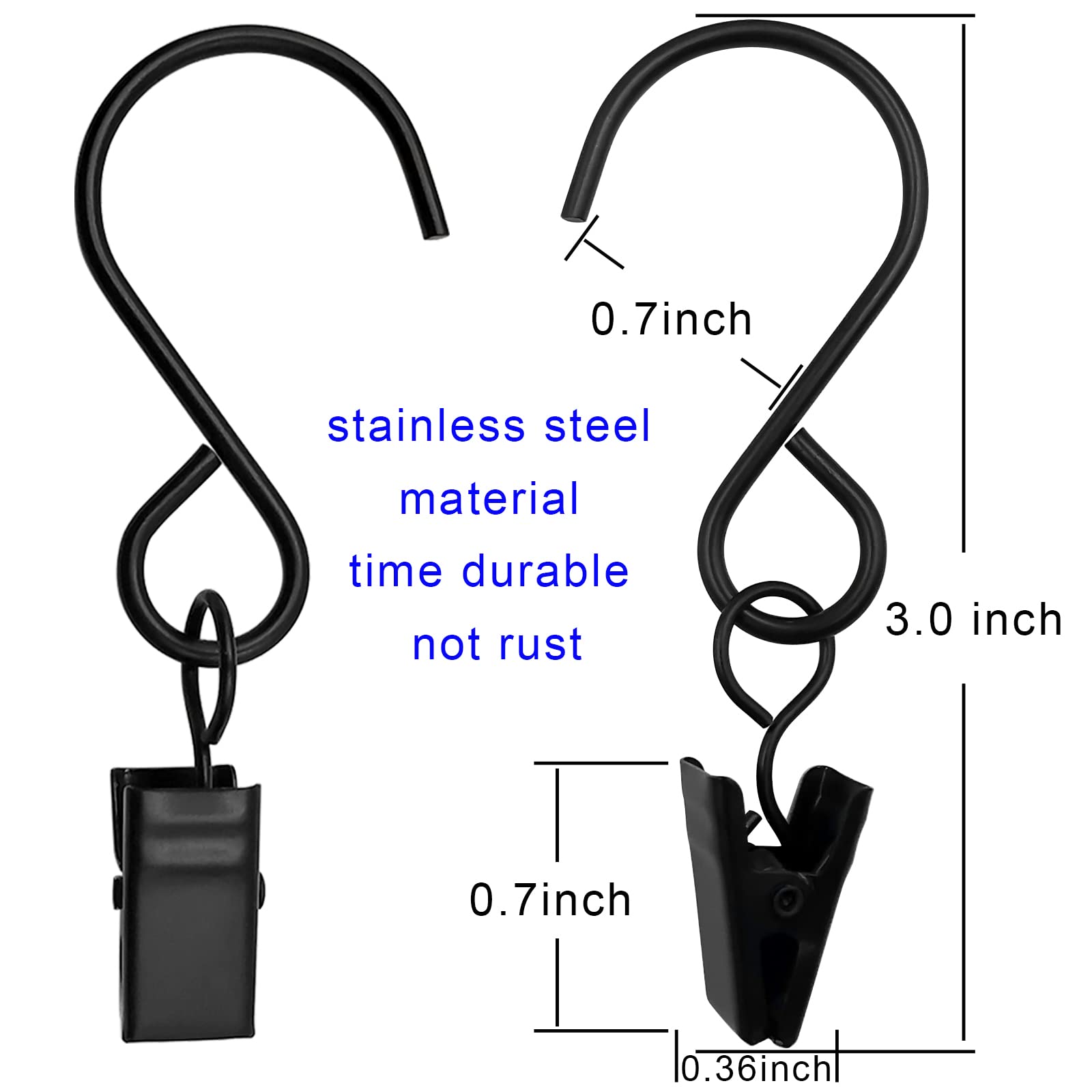 AMZSEVEN AMZSEVEN Stainless Steel S Hooks 50 Pack for Hanging Party Lights Clips Gutter Photo Art Craft Display 3 Inch Long Black - View 2 of 6