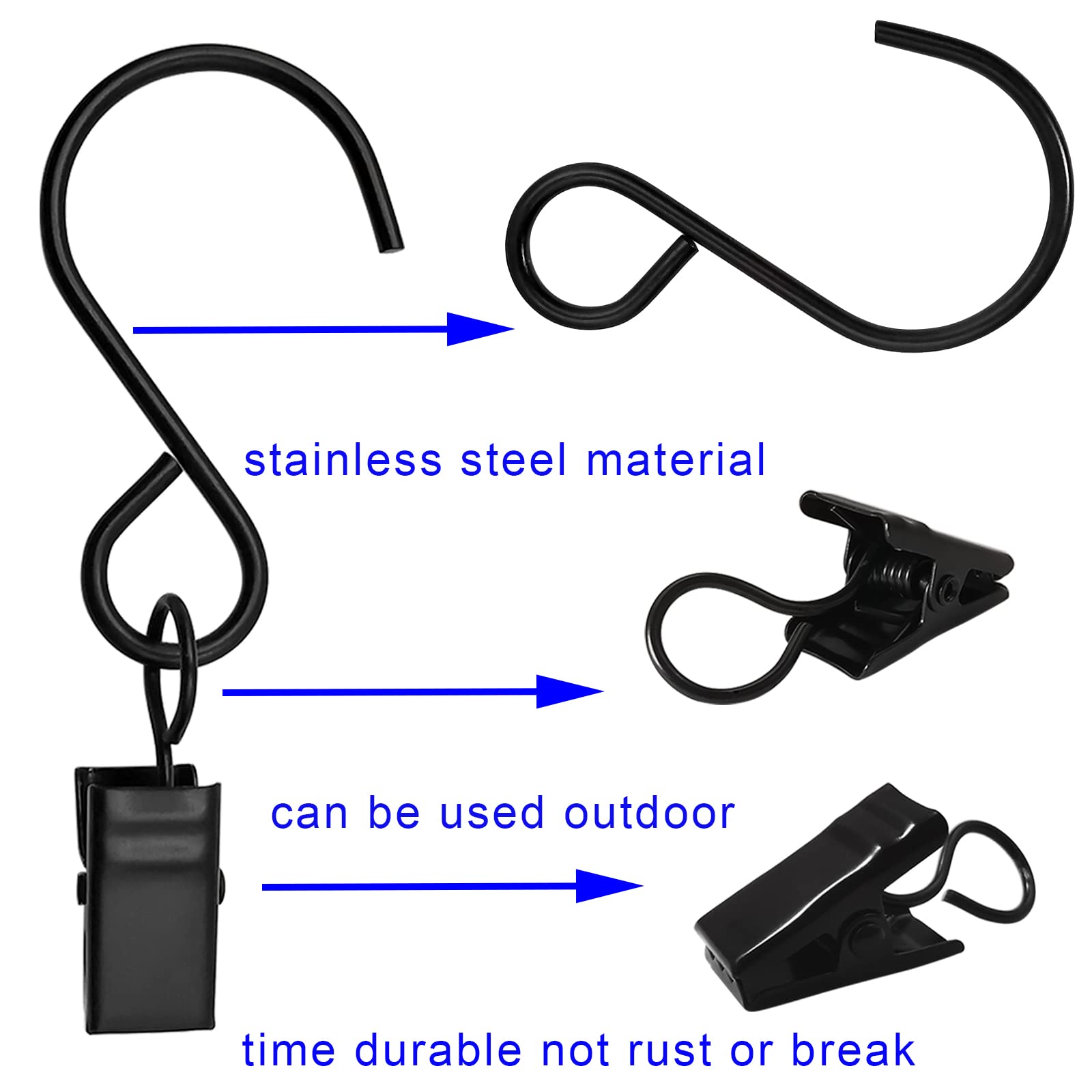 AMZSEVEN AMZSEVEN Stainless Steel S Hooks 50 Pack for Hanging Party Lights Clips Gutter Photo Art Craft Display 3 Inch Long Black - View 3 of 6