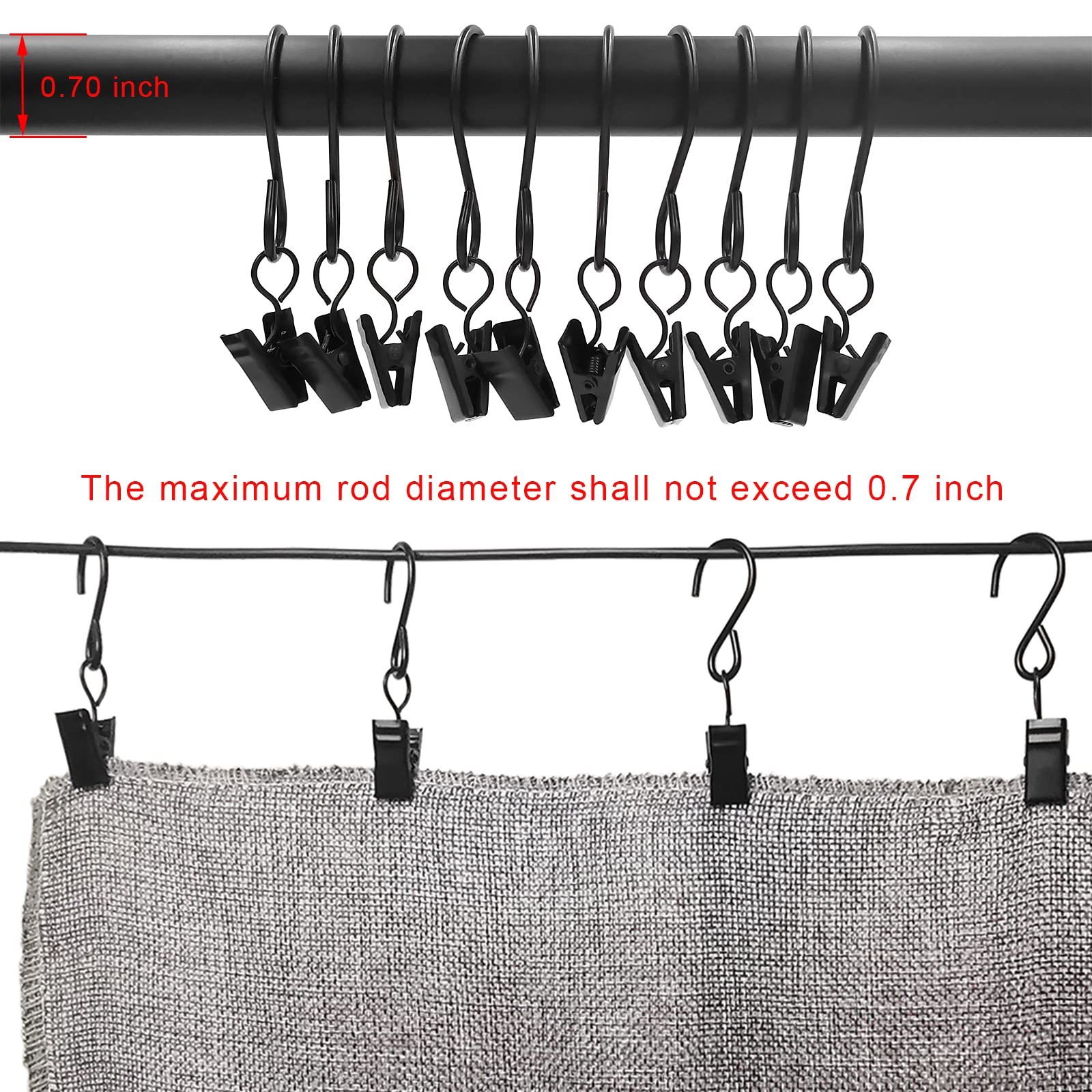 AMZSEVEN AMZSEVEN Stainless Steel S Hooks 50 Pack for Hanging Party Lights Clips Gutter Photo Art Craft Display 3 Inch Long Black - View 4 of 6