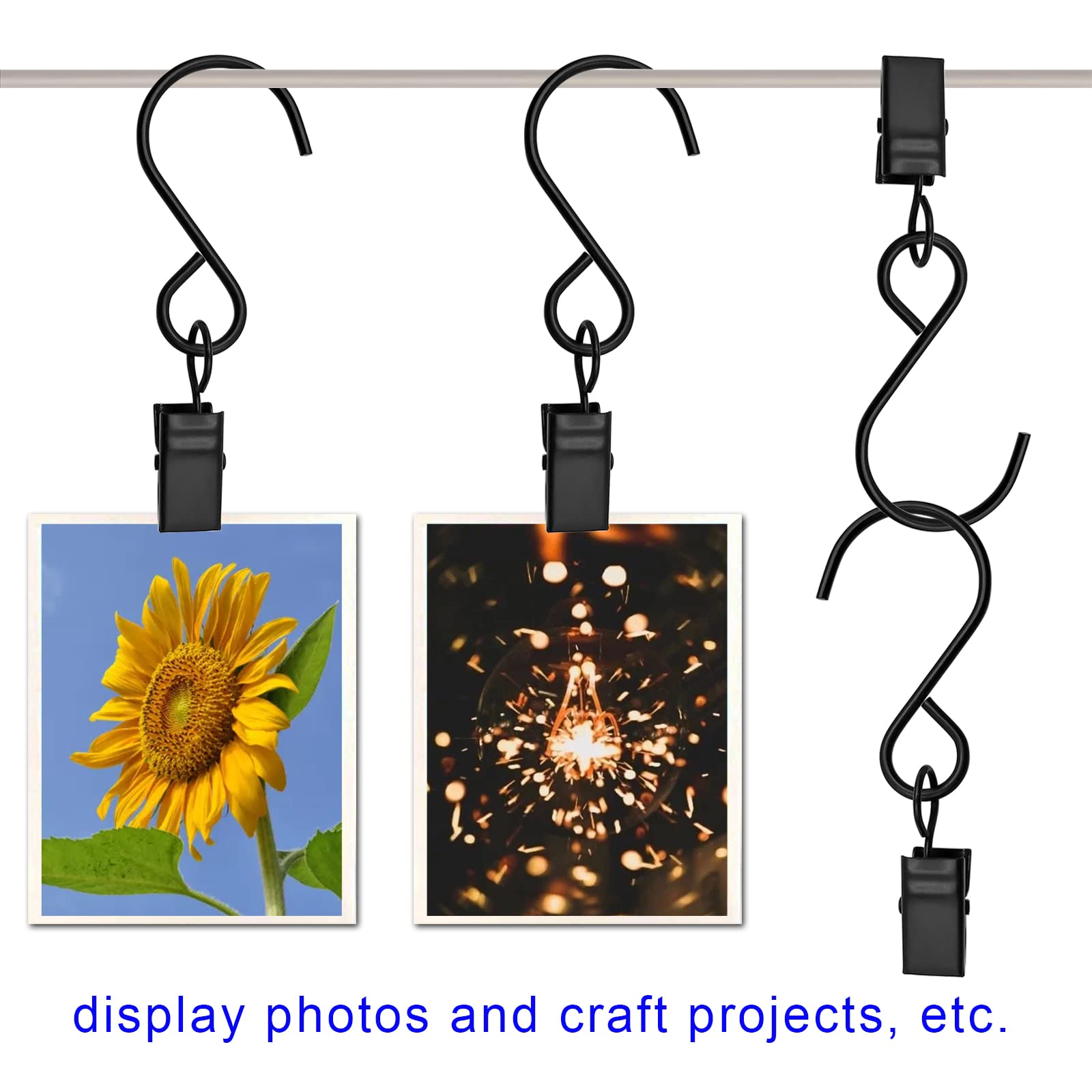 AMZSEVEN AMZSEVEN Stainless Steel S Hooks 50 Pack for Hanging Party Lights Clips Gutter Photo Art Craft Display 3 Inch Long Black - View 6 of 6