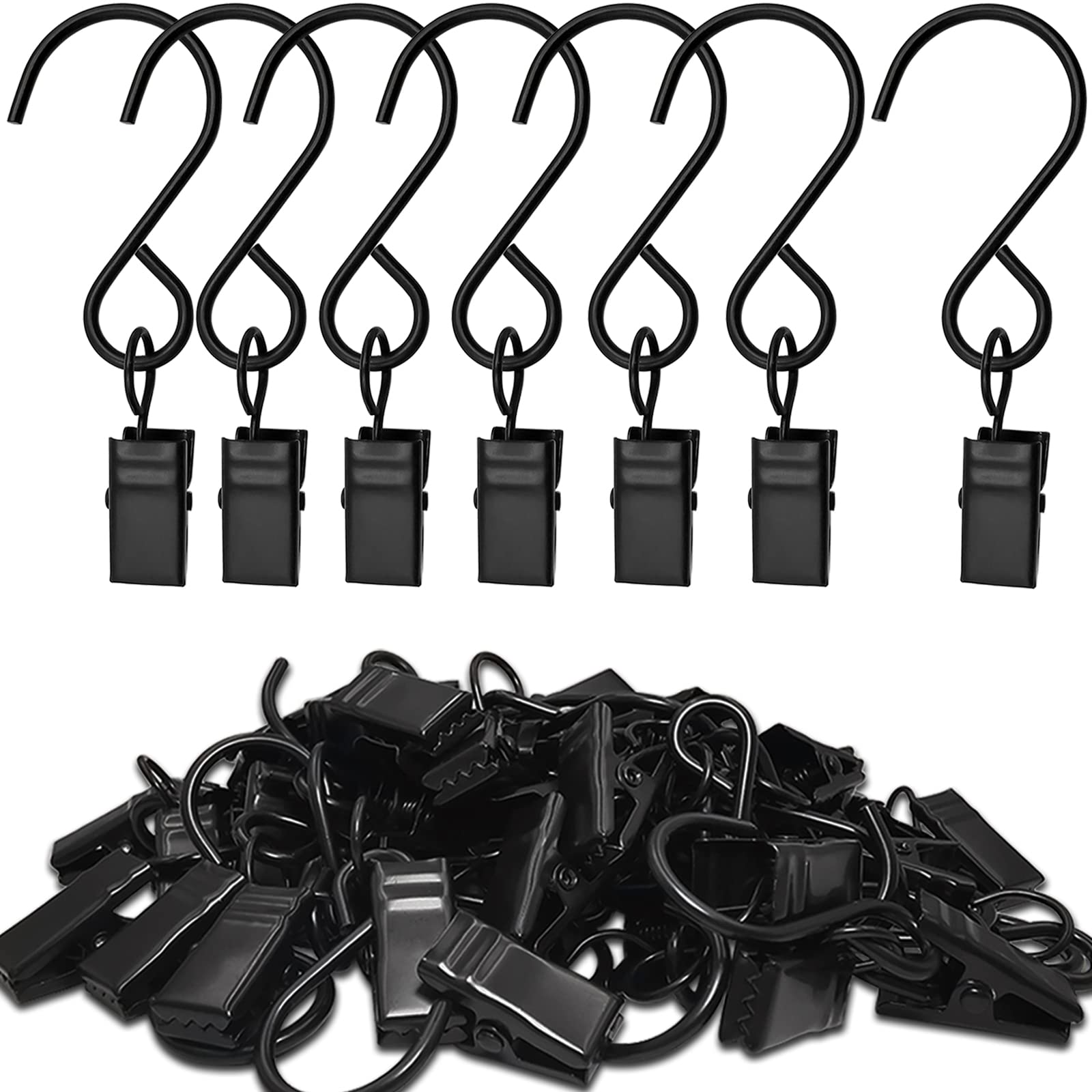 AMZSEVEN Stainless Steel S Hooks 50 Pack for Hanging Party Lights Clips Gutter Photo Art Craft Display 3 Inch Long Black