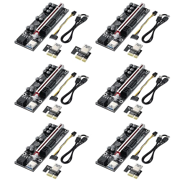 MZHOU Buy MZHOU 6-Pack PCI-E 1X to 16X Riser Card for Bitcoin & Ethereum Mining - High-Performance Adapter - View 2 of 9