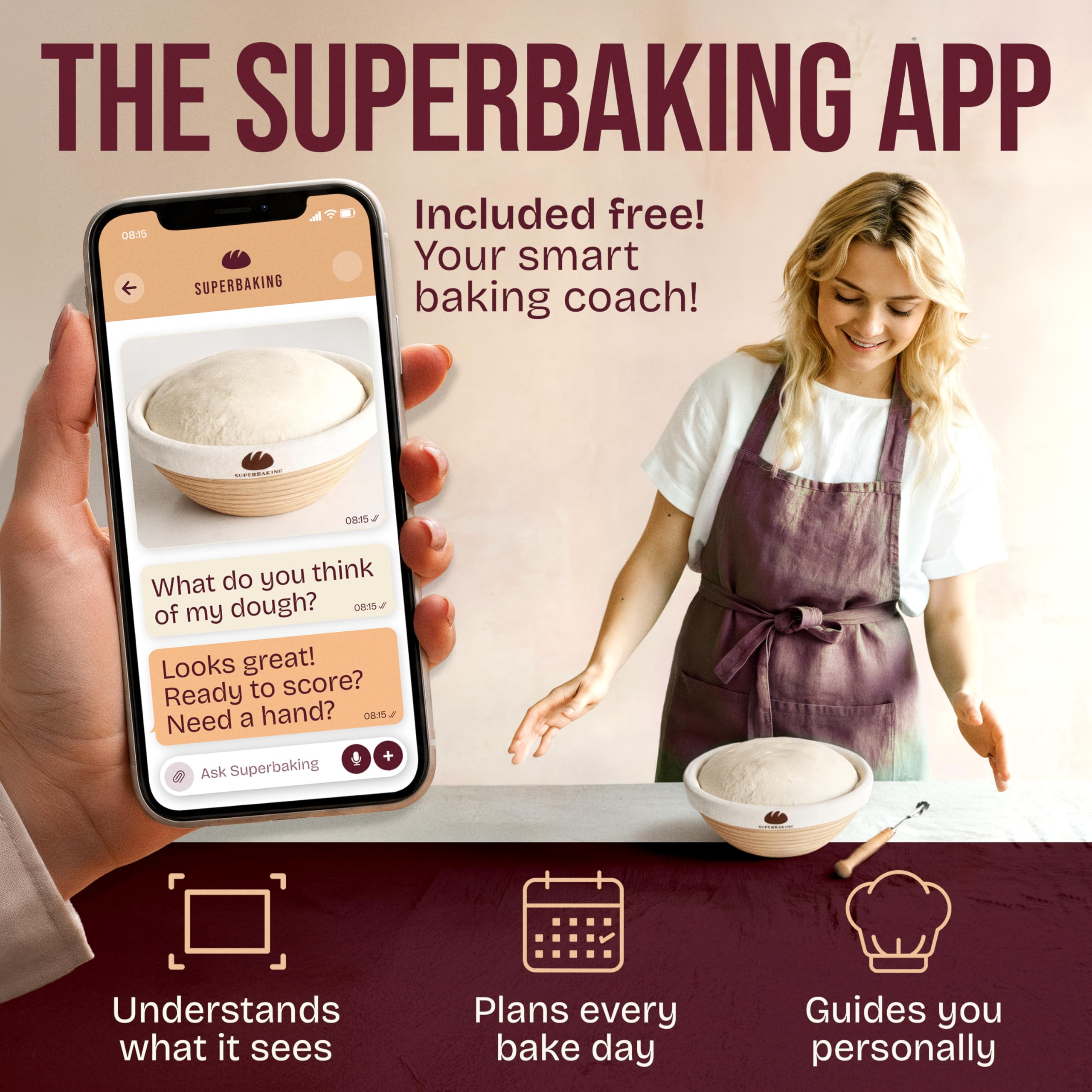 Superbaking Superbaking Banneton Bread Proofing Basket 9 Inch Sourdough Starter Kit for Perfect Bread Baking Supplies and Tools - View 4 of 9