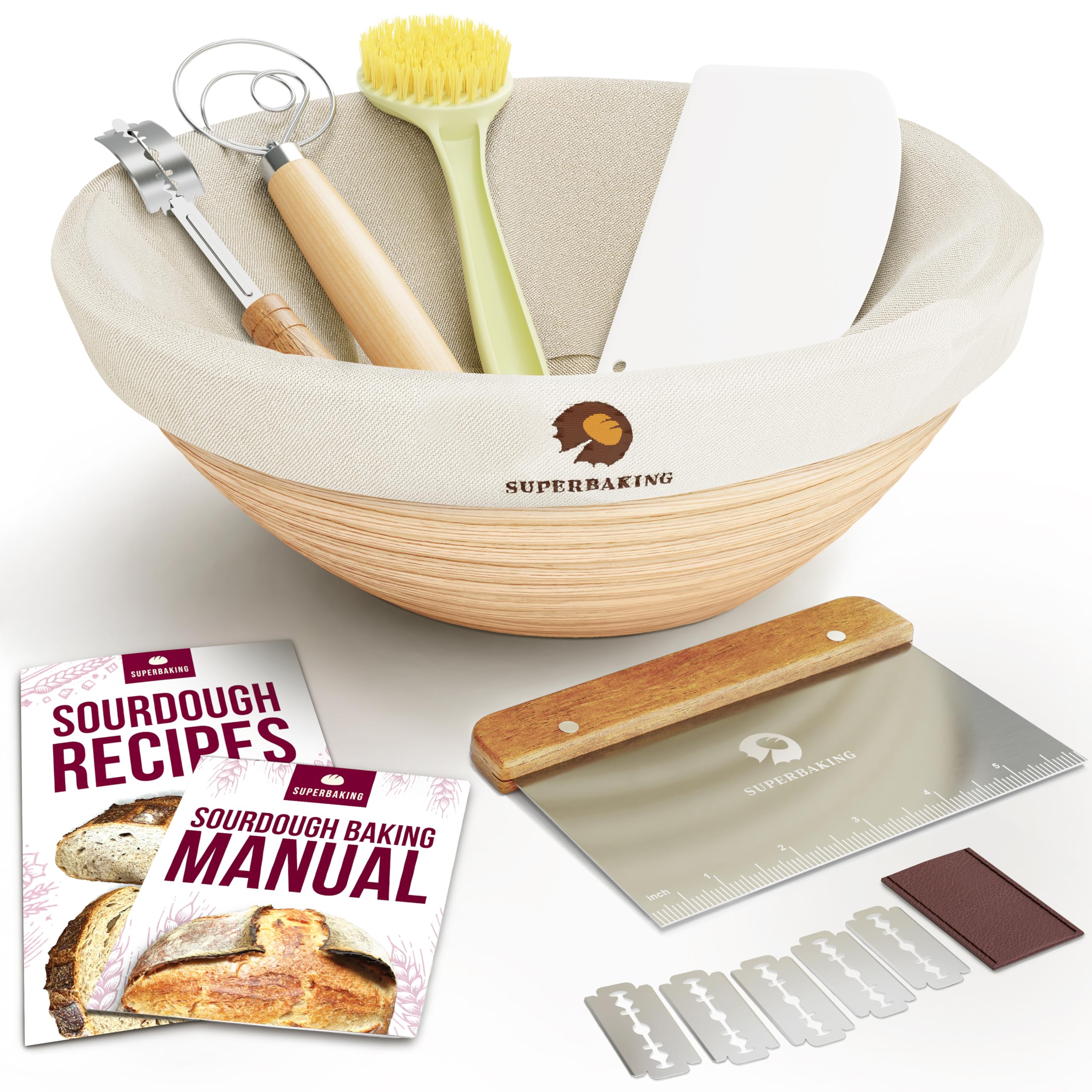 Superbaking Superbaking Banneton Bread Proofing Basket 9 Inch Sourdough Starter Kit for Perfect Bread Baking Supplies and Tools
