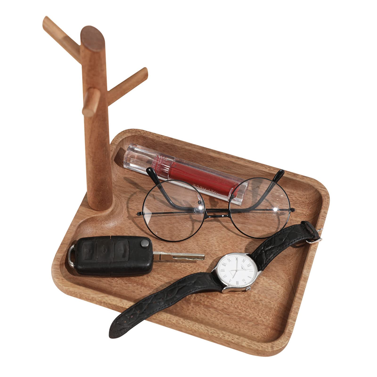 CYQGDKF Wooden Key Bowl Entryway Table Organizer Valet Tray Perfume Tray 3 Tier Wood Rack for Keys Rings Wallet Jewelry Phone and More